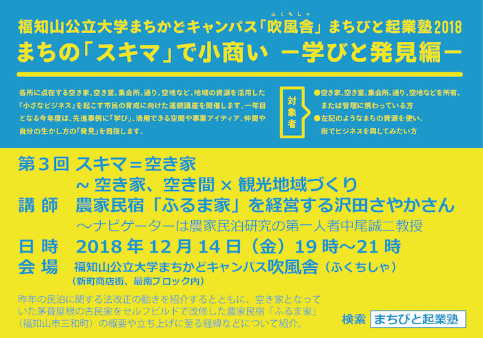 12/14〜福知山公立大学まちかどキャンパス「吹風舎」 まちびと起業塾2018 まちの「スキマ」で小商いー学びと発見編ー