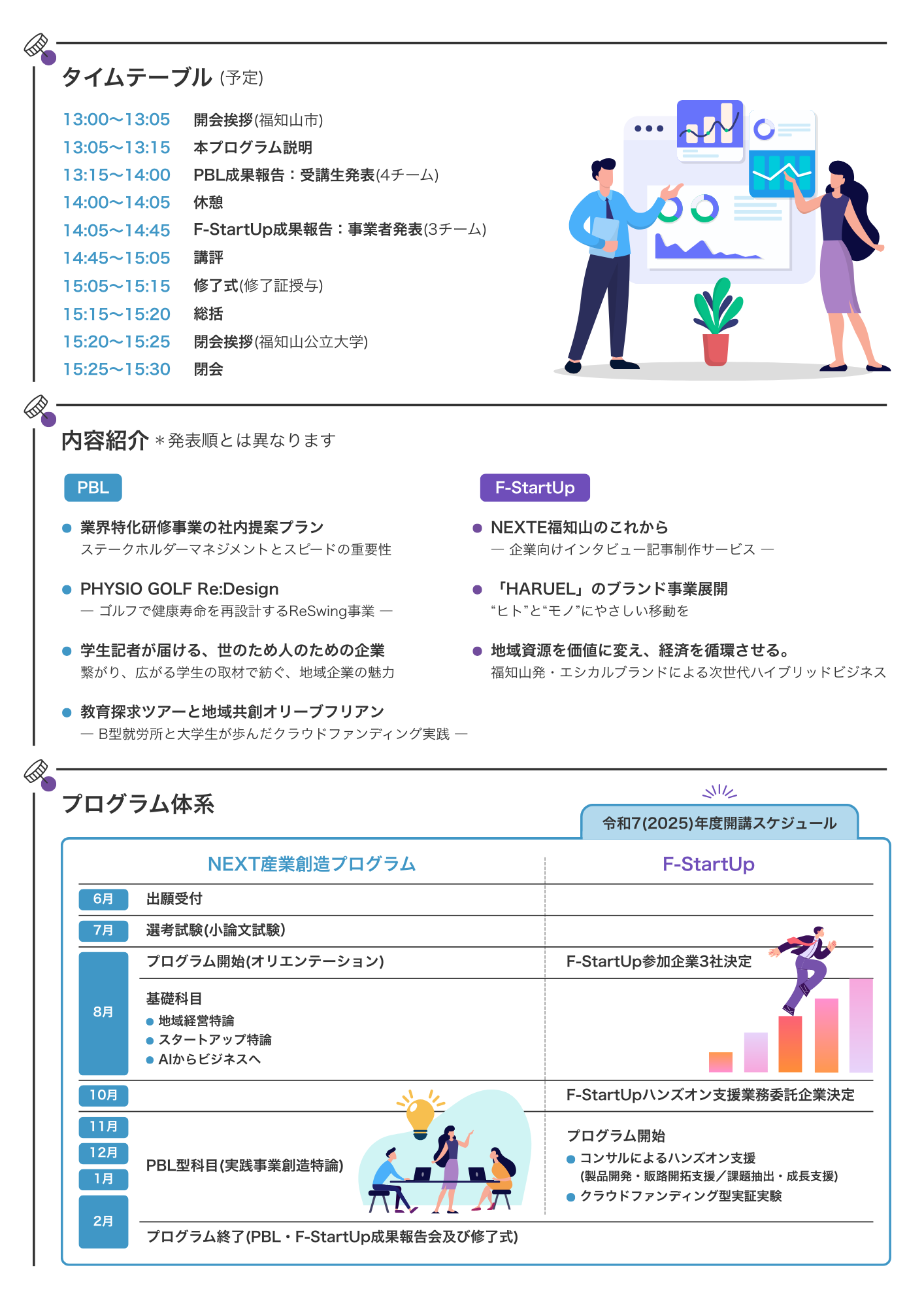 令和6年度NEXT産業創造プログラムPBL・F-StartUp成果報告会及び修了式チラシ